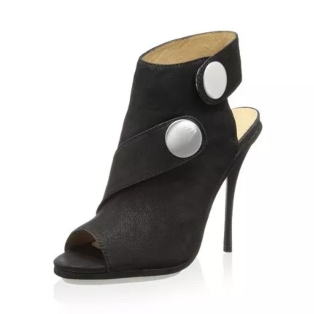 L.A.M.B Shelbie open toe ankle‎ bootie size 8.5 M medium black leather Heels